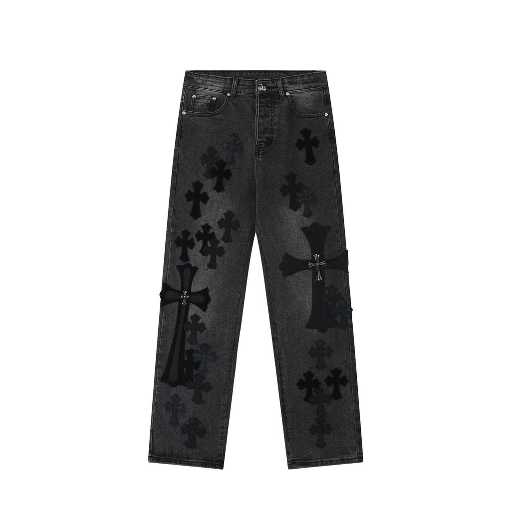 Chrome Hearts Black & Grey Silver Cross Patch Jeans